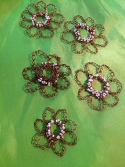 Crocheted Flowers With Beads. handmade With Recycled Copper Wire-9 In All