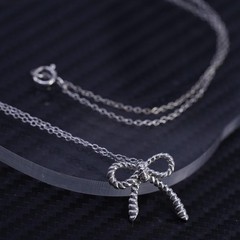 18” 1mm, vintage sterling silver 925 circle chain necklace ribbon bow pendant
