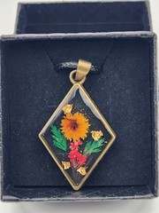 Real Flower Handmade Epoxy Bronze Pendant Necklace 18″ Long 1.5mm Waxed Rope