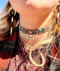 OOAK Artisan Handmade Beaded Choker Necklace Woven Seed Bead Boho Sun Charm New