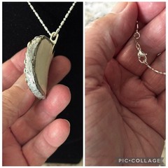 Handmade Broken China Poinsettia Pendant Necklace Silver Tone 26 Inch Chain