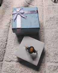 Caramel Tiger’s Eye Ring. Set In Tarnish-Residtant Rhodium Plating Size 6.25