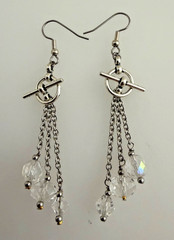 Handmade ~ Silver ~ Crystal 3 1/4″ Dangle Toggle Earrings