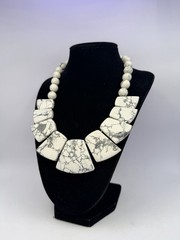 Chunky White Gray Howlite Artisan Bib Necklace Heavy Gemstone Statement Handmade
