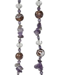 Purple Venetian Murano Glass, Clear Crystal, Amethyst Chip Beaded Necklace 20″