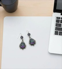 Handmade Mystic Topaz Dangle Earrings Antique Silver Teardrop Drop Jewelry