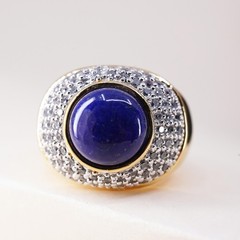 Size 7, 14K GOLD Milor Italian Designer Cigar Band Dome Ring cluster cz lapis