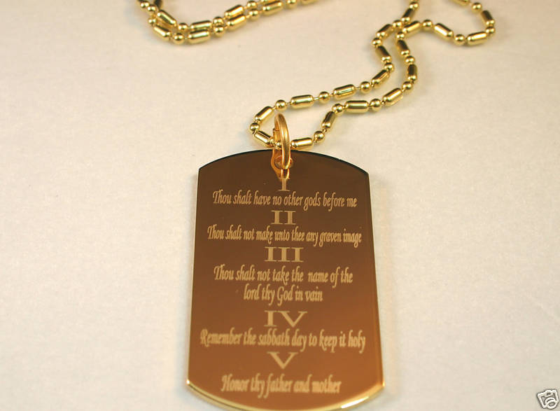 THE TEN COMMANDMENTS DOG TAG NECKLACE RELIGIOUS STAINLESS STEEL GOLD IPG