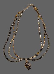 Black Obsidian & Quartz Pendant Beaded Necklace