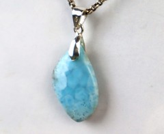 Lovely Natural Sky Blue Larimar .925 Sterling Silver Pendant 43mm