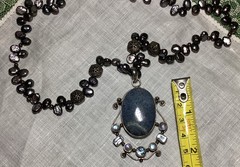 Lovely Handmade Denim Lapis, Cultured Pearls, Crystal & Sterling Silver Necklace