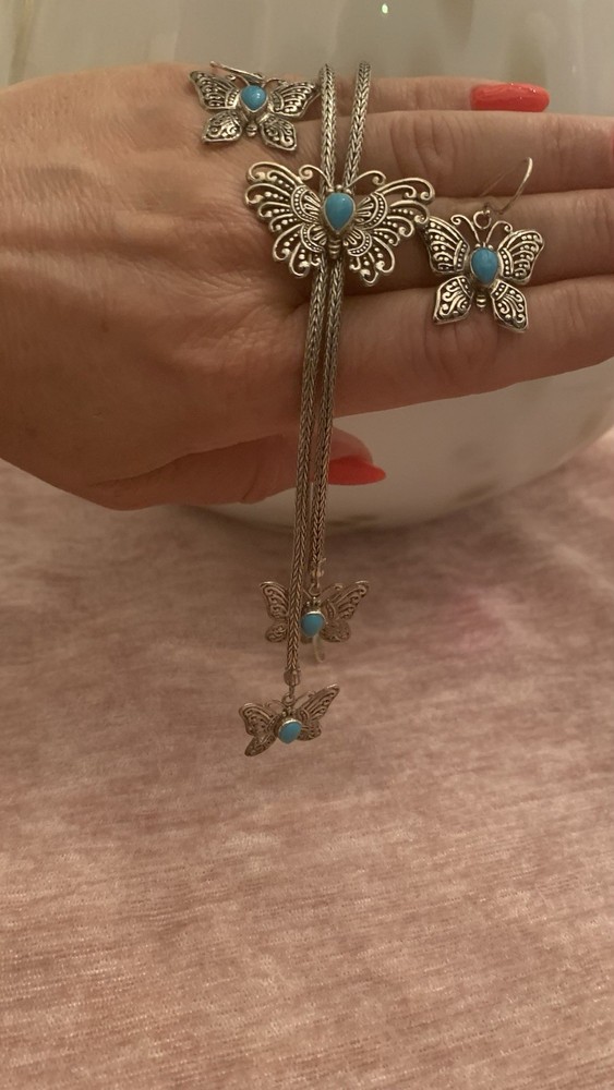 Samuel B Artisan Jewelry Set From Bali Hand Crafted 925 Turquoise Butterfly