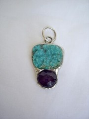 Faceted Amethyst and Turquoise Druzy Pendant