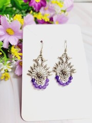 Earrings Oriental Turkish Folk Style with Turquoise, Ethnic, Bohemian, Silver