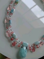 Vintage Necklace Amazonite Strawberry Quartz Pendant Madagascar 18″ 2 Strand