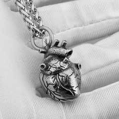 Anatomical Heart Necklace 60Cm Silver Pendant For Men And Women Unisex…