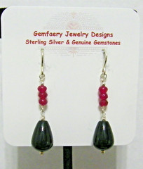 Sterling Silver Natural BLACK TOURMALINE & GARNET Earrings #1818…Handmade USA