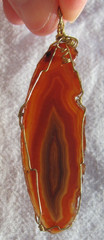 Vintage Artisan Orange & Brown Agate Slice Wire Wrap Pendant