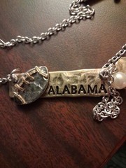 Alabama Necklace Feat. A Nameplate And Football And A Pearl. Made Of Silver