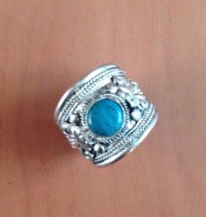 Tibetan Silver Green Turquoise Ring Adjustable