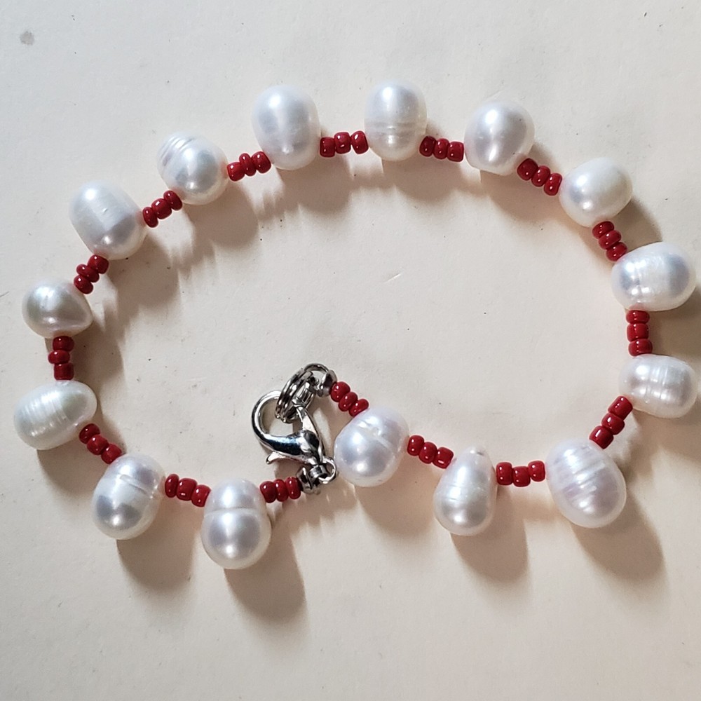 GENUINE * PEARL * BRACELET, 7 Inches , 8 mm -Handmade in USA