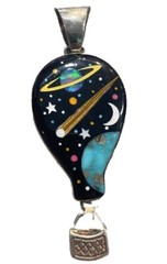 Outer Space Night sky Inlay Pendant Sterling Silver Vintage