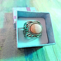 Or Paz Sterling Silver Pink Opal Artisian Designer Ring Size 8