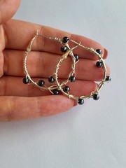 Hematite crystal and silver Hoop Earrings