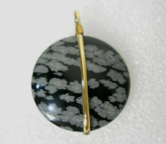Snowflake Obsidian Flower Pendant Set In Yellow Gold Filled? 1.75″ Long Black