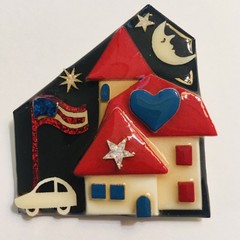 Lucinda House Pins ’ BROOCH’, 4th of July, Red White Blue Flag Star Heart Moon