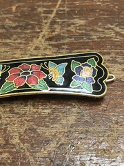 VTG GOLD TONE MULTICOLORED CLOISONNE ENAMEL BUTTERFLY FLOWERS BARRETTE HAIR CLIP
