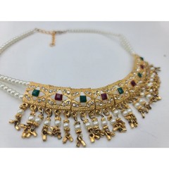 Artisan Choker Necklace Set Gold-Plated Metal, Pearls, & Multi-colored Enamel
