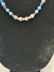 Sea Sediment Jasper Necklace Crystal Glass Beaded Bohemian Matinee 22″ Purple