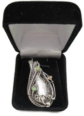 White Pearl Pendant with Ethiopian Opals, Wire-Wrapped in Sterling Silver