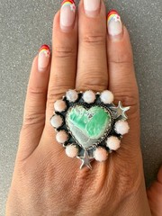 Rare! Variscite & Pink Opal Heart Ring