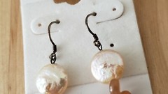 Genuine PEARL& STONE Earrings, 1.75″ long, 925 Sterling SILVER, Hand Made in USA