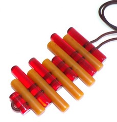 Sobral Cilindros Blue Red Black Cylinder Beads Artist Made Flapper 43″ Necklace