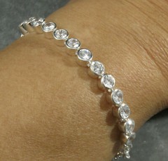 .925 STERLING SILVER round faceted Cubic Zirconia chain BRACELET 6 3/4 – 7 1/2″
