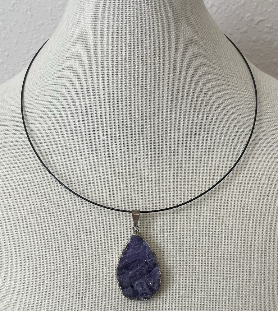 Raw Amethyst Silvertone Modernist Necklace Magnetic Clasp