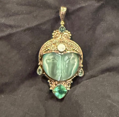 Sajen Sterling Silver Pendant Green Glass Face w/ Quartz & Opal Doublet Artisan