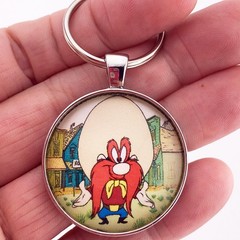 Vtg. Yosemite Sam Looney Tunes Warner Bros. Merrie Melodies 1.2″ Dia. Keychain
