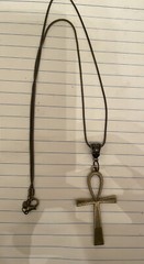 Retro Bronze Ankh Cross Pendant Snake Chain Necklace