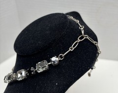 Mariana Signed Necklace Smoky Gray Crystals Black White Choker Designer