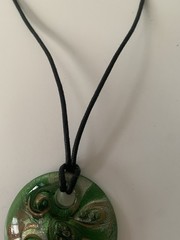 Pendant Green Glass Gold Foil & Necklace Lacing 15-18 In Adjustable Length