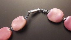 Handmade Beaded Necklace With Pink Geometric Discs & Multicolor Beads – 28 in