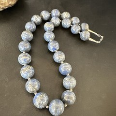 Denim Lapis 14mm Navajo Sterling Silver Beads Necklace 17549