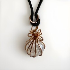 Caged Clear Glass Crackle Bead Pendants 18 In. In 2 Designs Jewelry Hand Made.