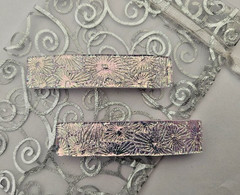 Handcrafted Pink Florentine Fused Dichroic Glass Genuine French Hair Barrettes