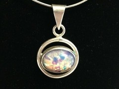 Sterling Silver Mexico Multi-Colored Stone Pendant On a 16″ Rope Chain 19.5 Gram