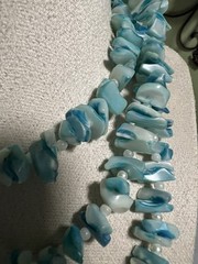 Vintage Blue Mother of Pearl Shell Chip Necklace & Earrings Endless 23″ 145g